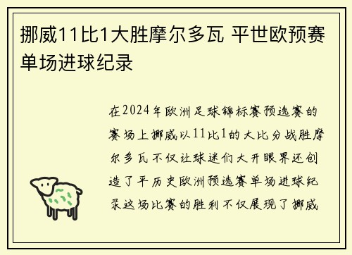挪威11比1大胜摩尔多瓦 平世欧预赛单场进球纪录